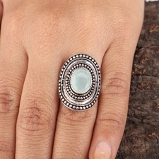 Aqua Chalcedony Gemstone 925 Sterling Silver Jewelry Handmade Ring For Wedding