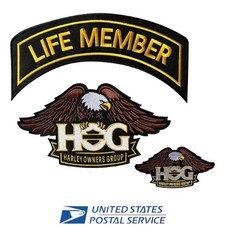 Large/Small Eagle & Life Member Gold Patch Set Harley Davidson Owners Group HOG