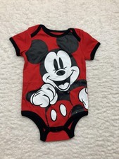 Disney Baby Mickey Mouse Bodysuit Red Romper Shirt Outfit 12M Infant Boy Girl