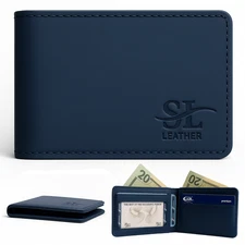 Slim Real Leather Bifold Wallet for Men – RFID Blocking, Minimalist Card & ID