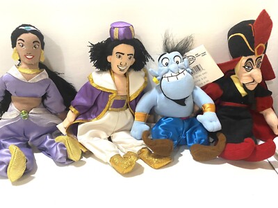 Disney Store ''Aladdin, Jasmine, and Friends'' Plush Bean Bag set of 4 NWT RARE