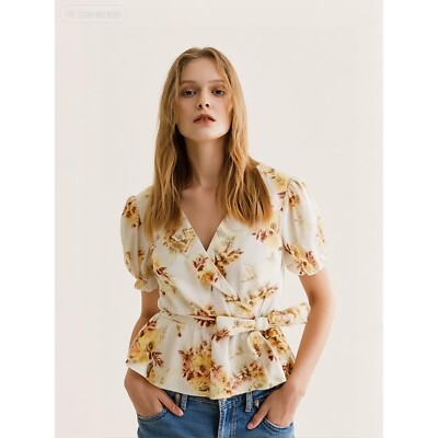 LC Lauren Conrad Ruffle Front Faux Wrap Tie Waist Top Sz XXL NWT Floral Blouse