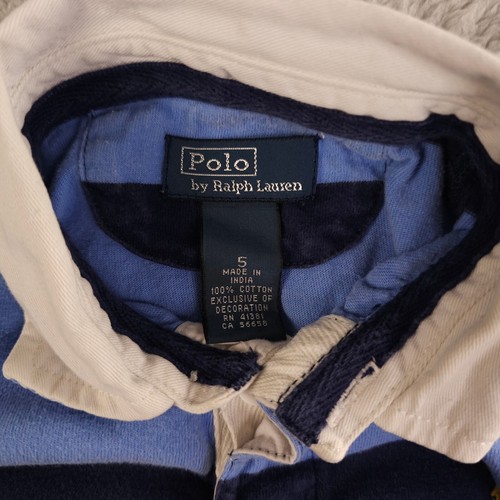 Vintage Polo Ralph Lauren Shirt Boy 5 Blue Rugby Striped Long Sleeve Pony Preppy - Picture 3 of 11