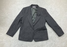 Vintage Alfred Dunner Womens 100 Wool Gray Blazer Jacket Size 14 Single Button