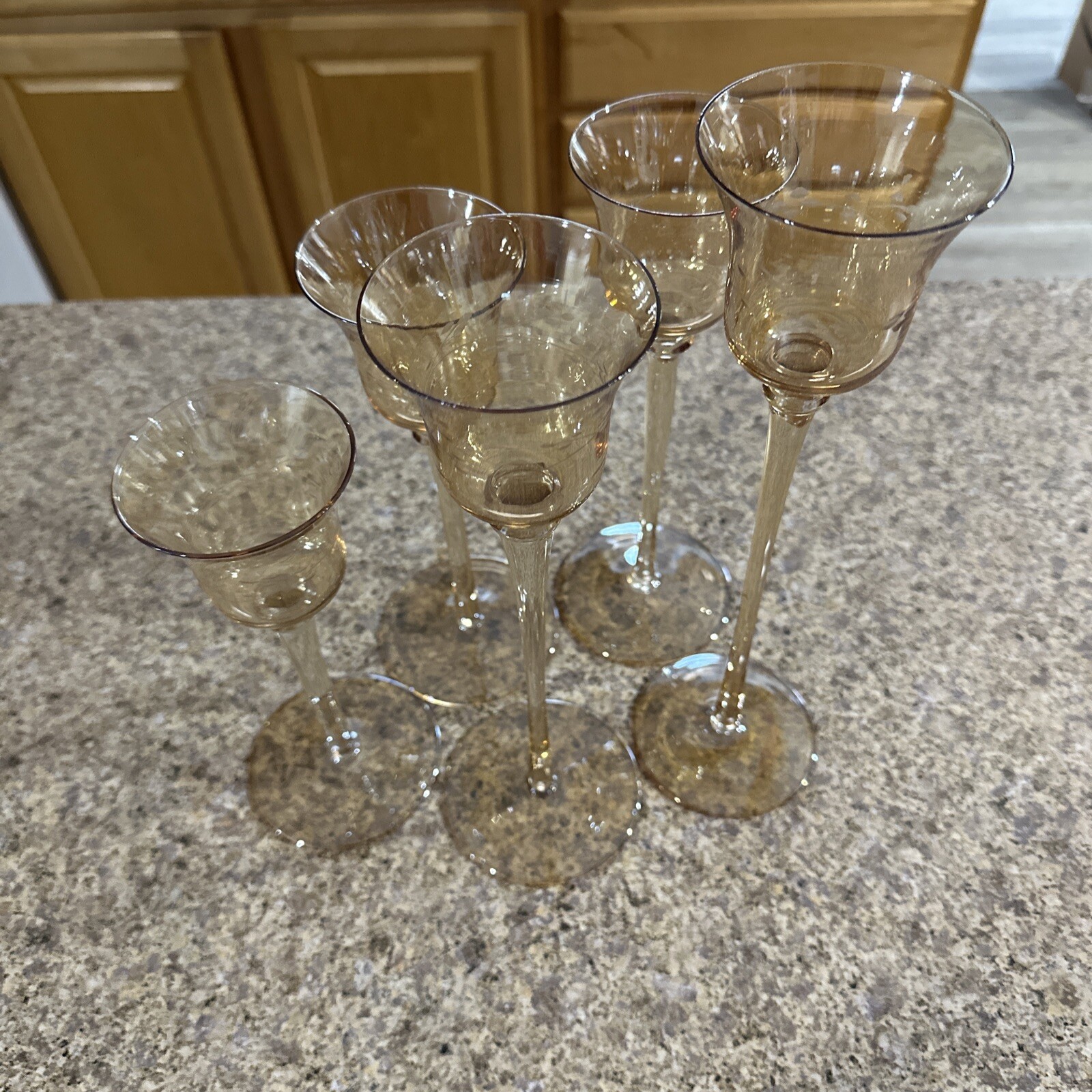 Lot 5 Amber Champagne glass long stemmed Tea light candle holders No