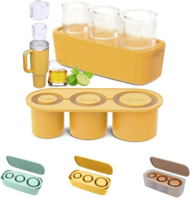 Ice Cube Tray for 20-40oz Tumbler Silicone Hollow Cylinder Ice Mold w/Lid & Bin
