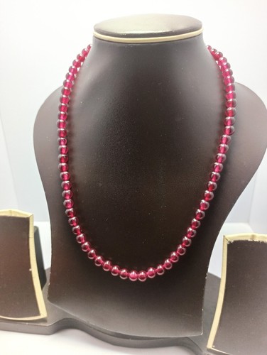 Ruby Dyed Round Beads 21" 8 mm 925 Silver Plated Lock Necklace Gemstone - Picture 4 of 14