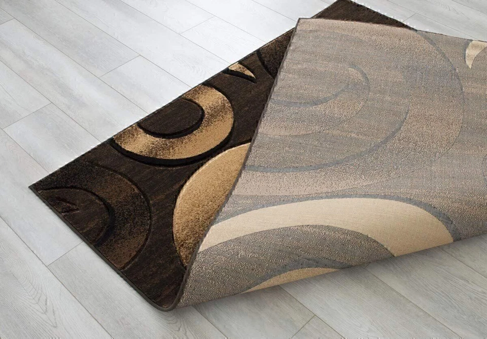 Chocolate Beige Rugs Swirls Abstract Contemporary Hand Carved 3-D - Image 4 of 4