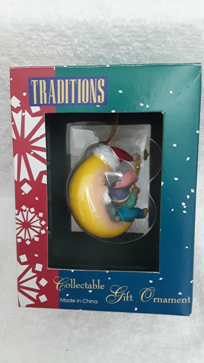Vtg 1994 Christmas Traditions Ornament Santa Face Moon & Baby