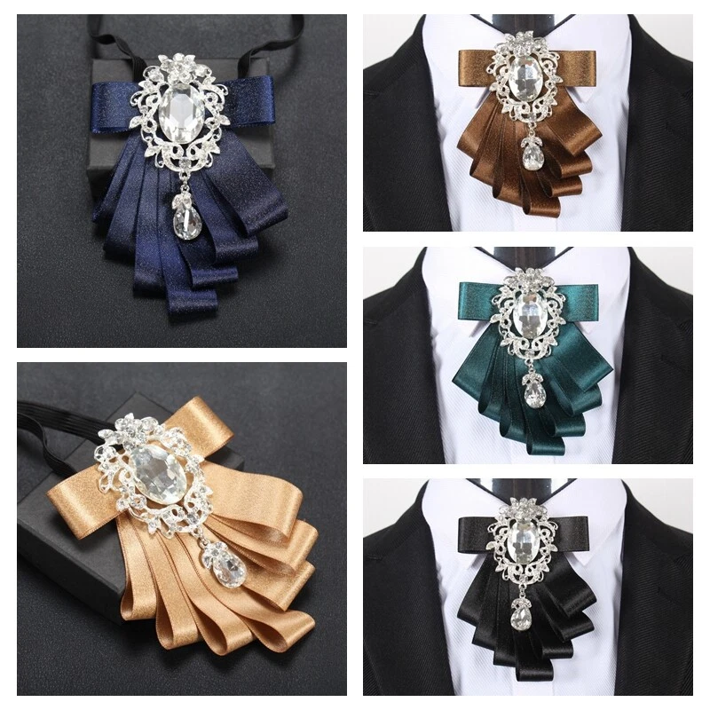 Men Shiny Bow Tie Crystal Satin Necktie Suit Neck Decor Formal Wedding Party Red - Image 2 of 4