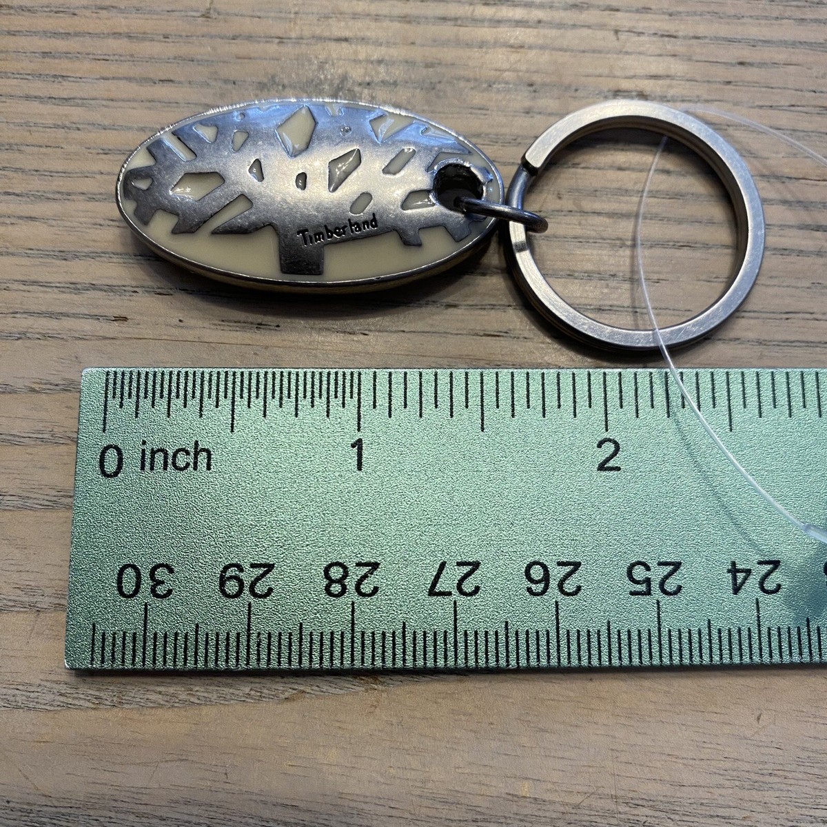 Timberland Silver Metal KeyChain Oval Tree Logo with Creamy White
