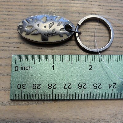 Timberland Silver Metal KeyChain Oval Tree Logo with Creamy White