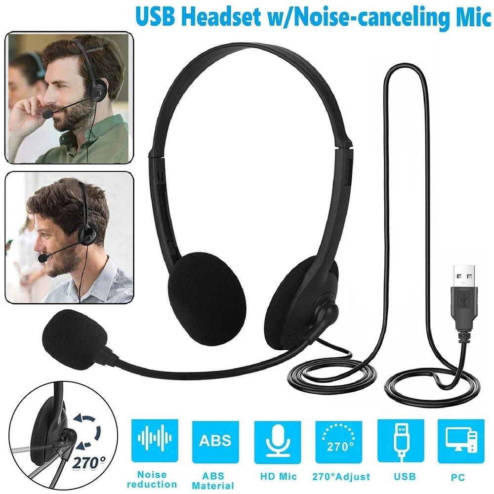 UK USB Headset Headphones Wired with Microphone MIC for Call Chat PC Computer