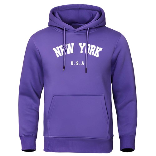Casual Hooded Sweater for Men with Simple Letter Print, Fleece-Lined Pullover in