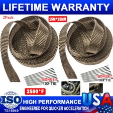 2 Titanium Exhaust Shield Header Fiberglass Heat Wrap Roll Tape Wties 1 X 50ft
