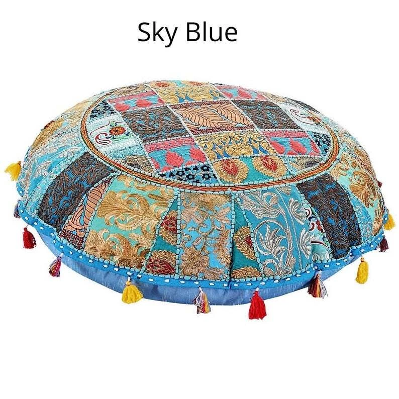 32" Cover Floor Large Patchwork Pouf Cushion Pillow Cover Bohemian Pillow Case Foto 3 de 4