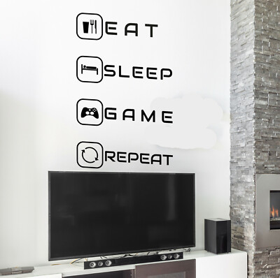 Vinyl Wall Decal Gaming Eat Sleep Game Teen Room Stickers 35 in x 22 in gz247