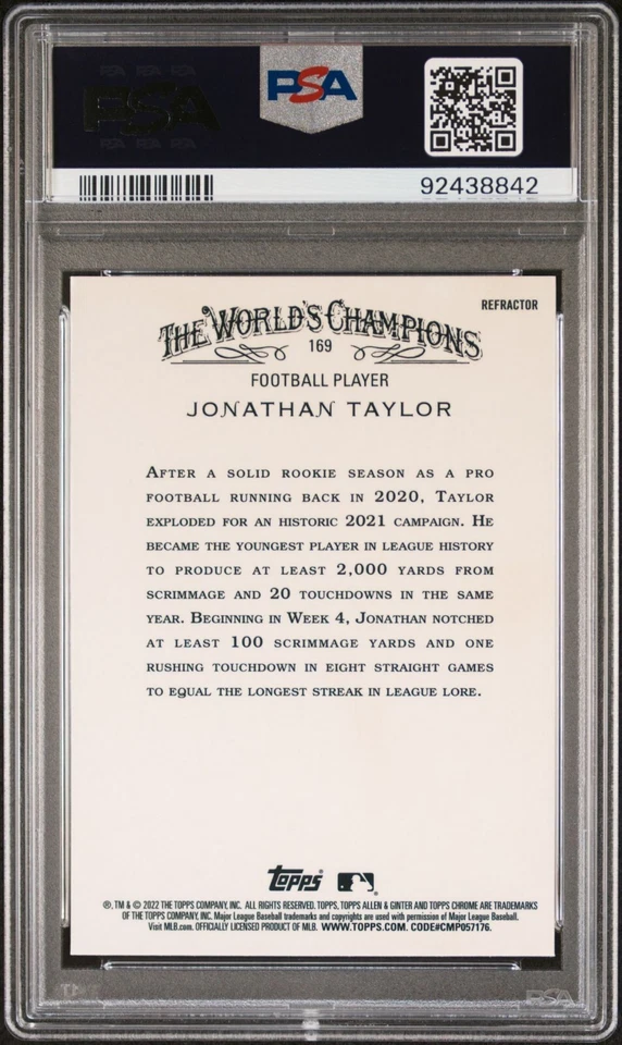 Jonathan Taylor - 2022 Allen & Ginter Chrome Refractor  PSA 10 - Image 2 of 2