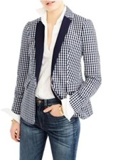 NWT J.Crew Puckered Gingham Navy White Blazer Size 0 Academia Preppy