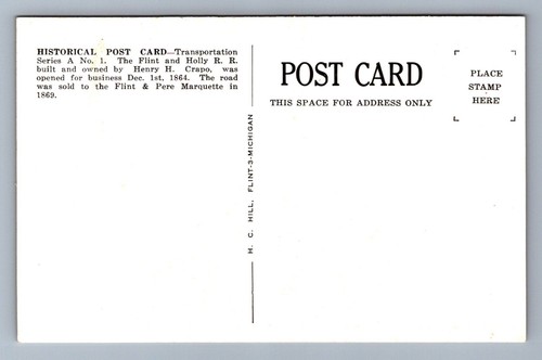 Postcard Vtg The First Run Between Flint and Holly Train Railroad 1945 HC Hill - Picture 2 of 2