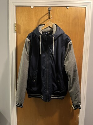 Men XL hm Varsity bomber jacket hooded Navy An Grey