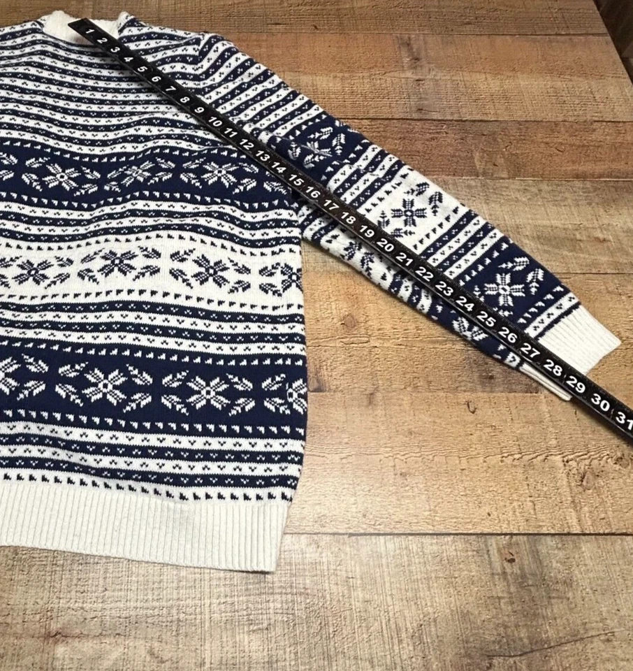 Cardigã Lands End Feminino 1X 16-18W Azul Branco Ilha Justa Frente Aberta Suéter - Imagem 3 de 4