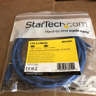Startech C6PATCH8BL Cable 8ft Blue Cat6 Molded RJ45 UTP Gigabit