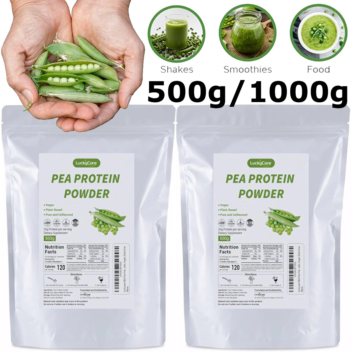 1.1/2.2LBS Organic Pure Pea Protein Powder Gluten Free, Non-GMO Supports Muscles
