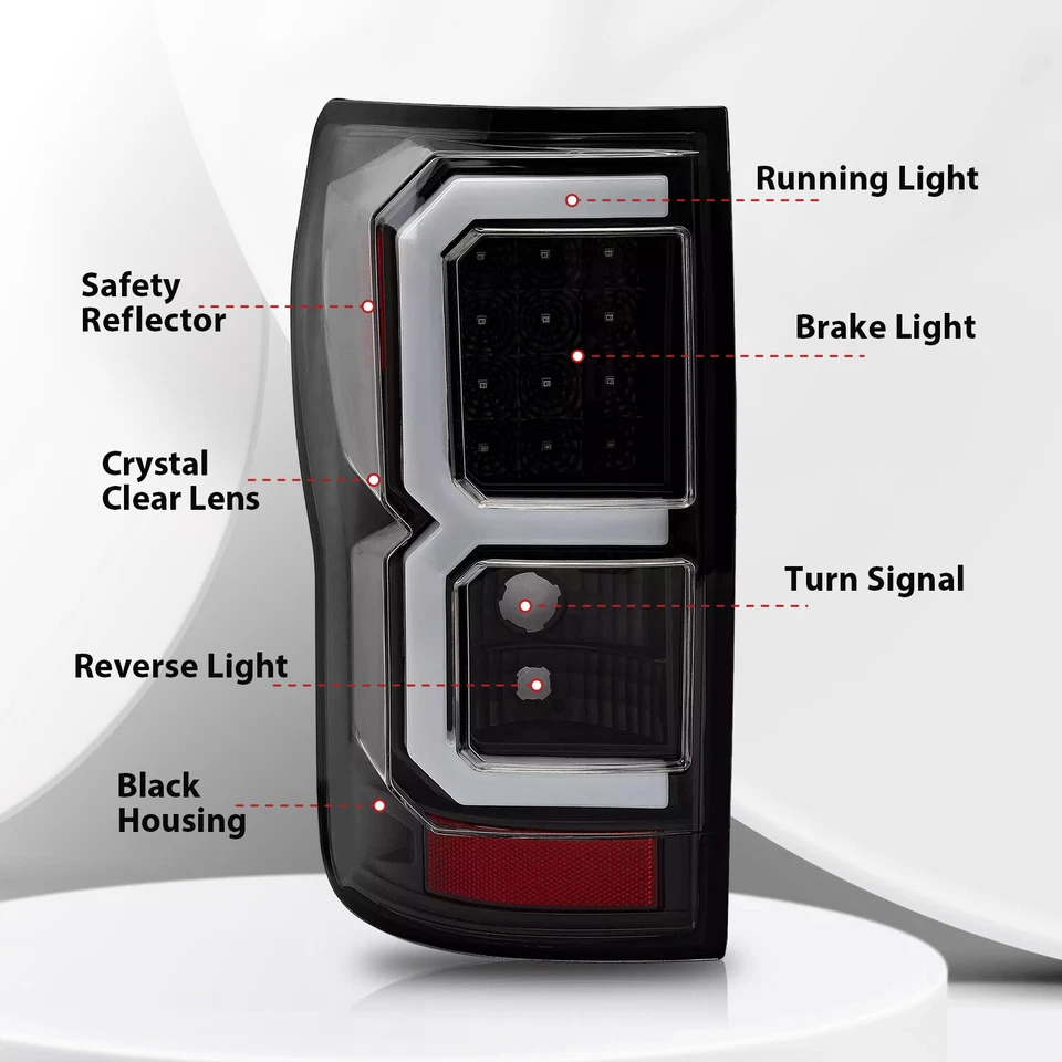 Luces traseras de freno LED completas tubo doble forma de C negras para Toyota Tundra 2007-2013 Foto 3 de 4