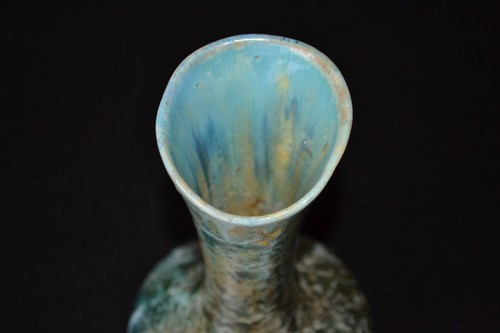 Jarrón de loza vintage Pierrefonds con azul y ocre cristalino Francia - Imagen 4 de 8