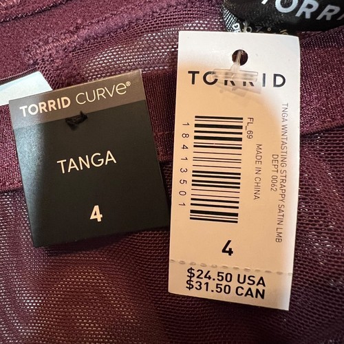 NWT TORRID Thong Tanga Pantie Sz 0X-4X Burgundy Silky Sheer Mesh - Picture 6 of 6