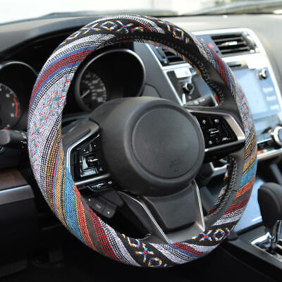 Bohemian Pattern Steering Wheel Cover Universal Car Accessories Breathable Non Slip Sweat Absorption for Women Men 15 inch Covers 