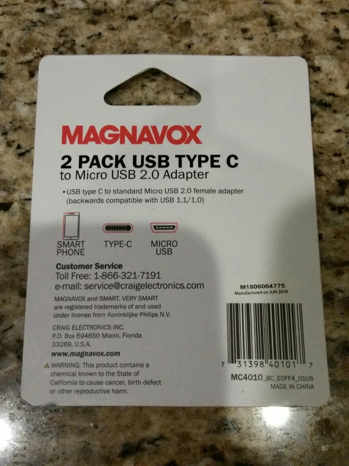 Magnavox 2-Pack USB Type C to Micro USB 2.0 Adapter *NEW* - Image 2 of 4