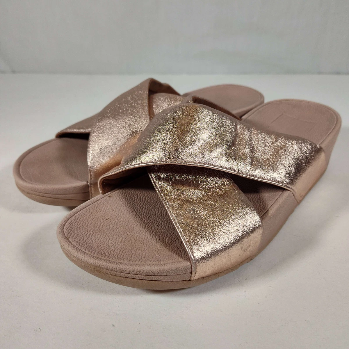 Fitflop Lulu Cross Slide Sandals Rose Gold Comfort Slip On