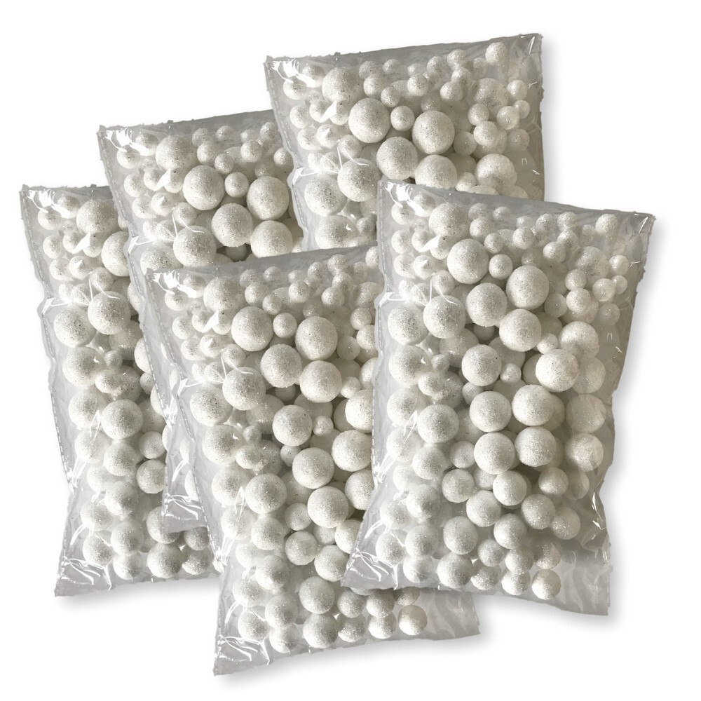 White Glitterd Foam Balls-About 500 Glitter Vase Filler Decorative Balls #3581-2