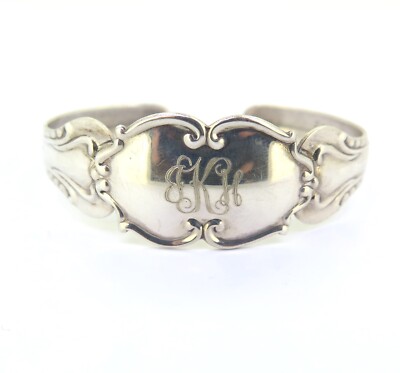 Vintage Sterling Silver Handmade Rococo Style Bangle with Engraved Panel 15.4g