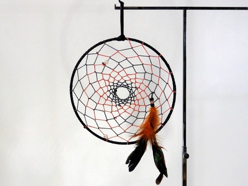 9.5" Handmade Black Orange Dreamcatcher RECYCLED Wall Hanging DECOR Ornament - Picture 4 of 4