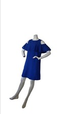 Tahari ASL Womens Blue Cold Shoulder Short Sleeve A-line Dress Size 6