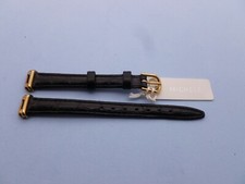 Genuine Michele 10 mm Black Leather Watch Band Strap New NO PIN  GOLD BUCKLE 