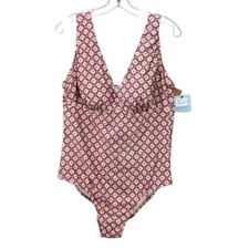 Shade  Shore Geometric Print Swimsuit Padded V-Neck Summer Women's Size 17 NWT