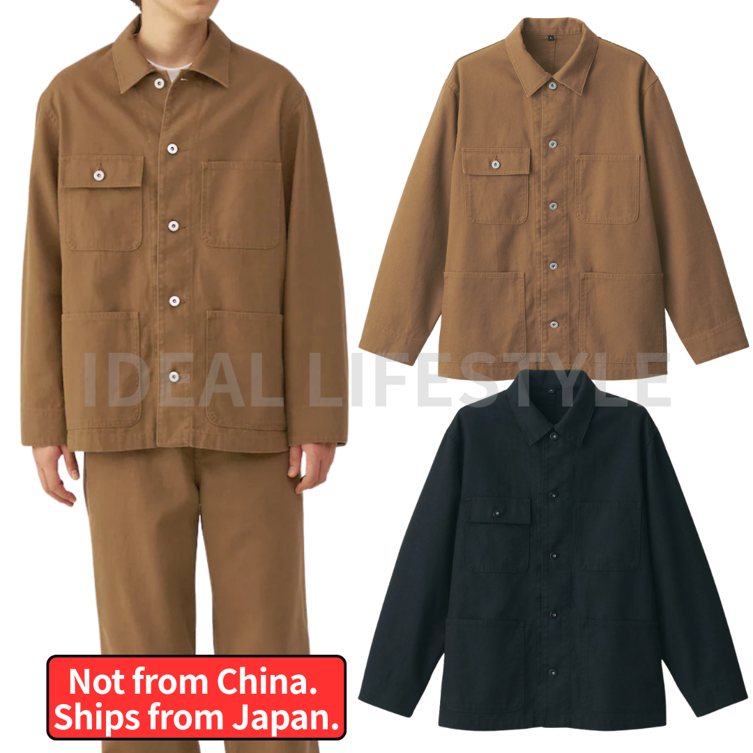 MUJI Kapok Blend Canvas Coverall XS-XXL Black/Mustard