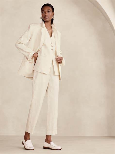 Banana Republic 2 Lina Slim Linen Pant High Rise Savanna Breeze #882894