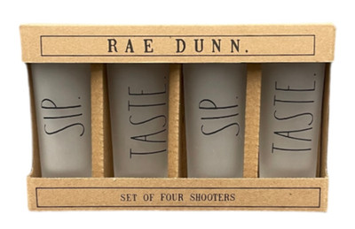 RAE DUNN 4 Schnapsgläser Set - SIP & TASTE - amerikanischer US-Import UK-Verkäufer