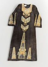 Vintage Velvet Embroidered Traditional Jordan Bedouin Long Caftan Dress EUC