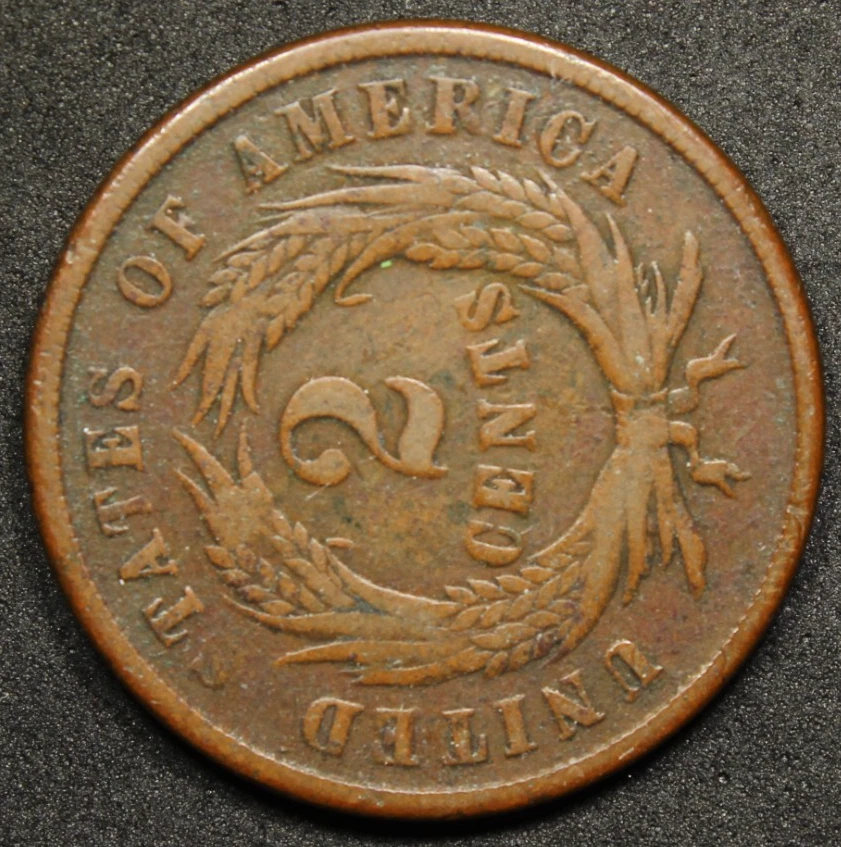 Two Cent 1865 Rotated Die 90 Degrees Error Very Good Plus Free Shipping - Image 2 of 3