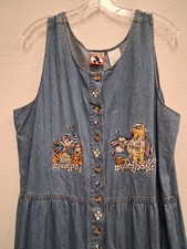 Vtg Winnie The Pooh Disney MICKEY INC. Denim Dress Jumper Women's XL