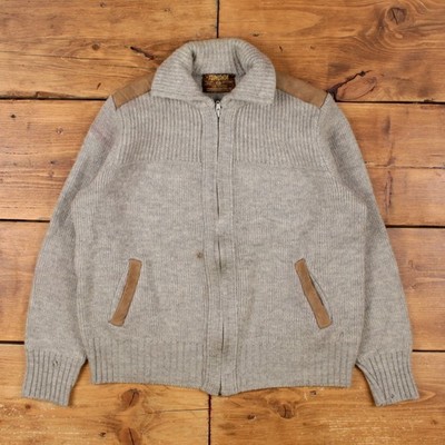 Vintage Tundra Full Zip Taschen Strickjacke M 70er Damen Kragen Wolle grau