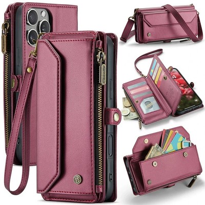 Lanyard Leather Flip Zipper Wallet Phone Case for iPhone 17e 16 15 Pro Max 14 13