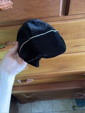 Vintage 1950's Black Velvet Cocktail Hat With Rhinestones