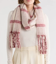 A4 NEW $199 AllSaints Brushed Check Oversized Scarf In Red Multi